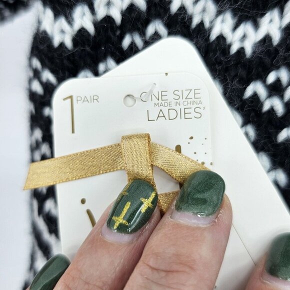 Joy Knit Sherpa Lined Slipper Sock Set Christmas Lounge Grippers Red Snow Black - Picture 12 of 13